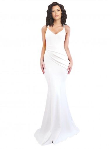 Sleeveless High Neck Stretch Crepe White Long Black Tie Evening Dress Canada for Sale