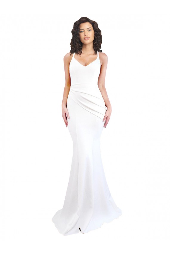 Sleeveless High Neck Stretch Crepe White Long Black Tie Evening Dress Canada for Sale