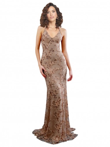 Sleeveless High Neck Stretch Crepe & Sequin Tulle Rose Gold Long Formal Evening Dress Canada for Sale