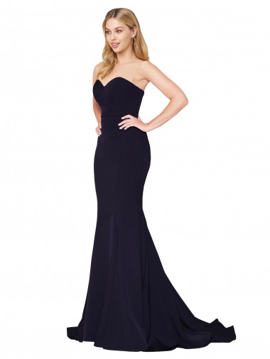 Sleeveless High Neck Stretch Crepe Dark Navy Sweep Train Formal Evening Dress Canada for Sale
