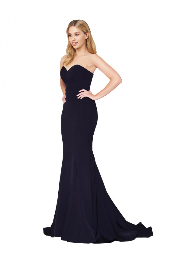 Sleeveless High Neck Stretch Crepe Dark Navy Sweep Train Formal Evening Dress Canada for Sale