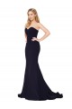 Sleeveless High Neck Stretch Crepe Dark Navy Sweep Train Formal Evening Dress Canada for Sale