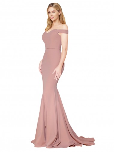 Sleeveless High Neck Stretch Crepe Dusty Pink Mermaid Sweep Train Formal Evening Dress Canada for Sale