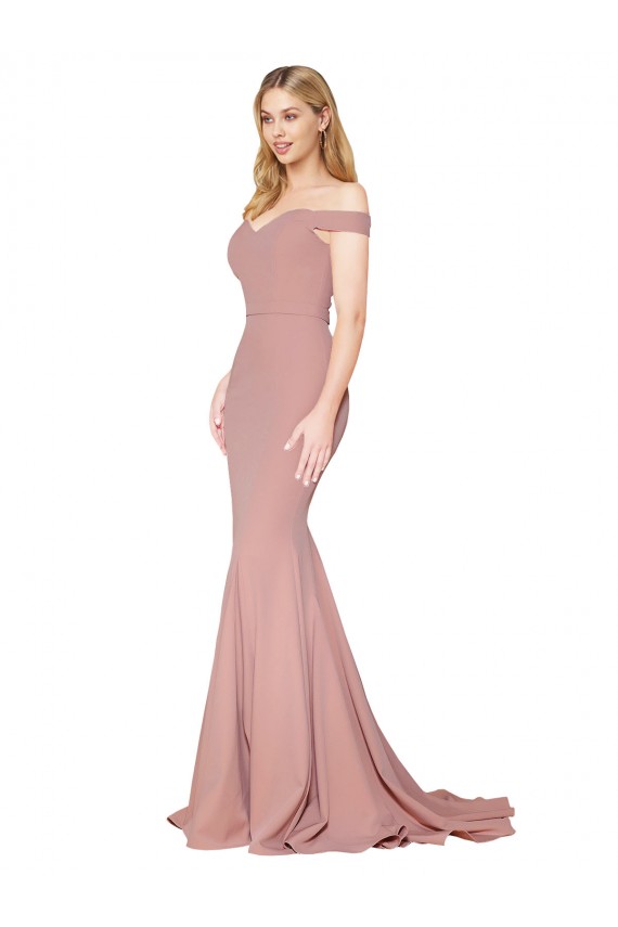 Sleeveless High Neck Stretch Crepe Dusty Pink Mermaid Sweep Train Formal Evening Dress Canada for Sale
