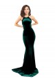 Sleeveless High Neck Stretch Velvet Dark Green Sweep Train Formal Evening Dress Canada for Sale