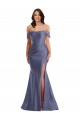 Sleeveless Off the Shoulder Silky Satin French Blue Long Black Tie Plus Size Evening Dress Canada for Sale
