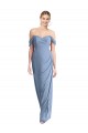 Sleeveless Off the Shoulder Soft Chiffon Dusty Blue Long Semi Formal Evening Dress Canada for Sale