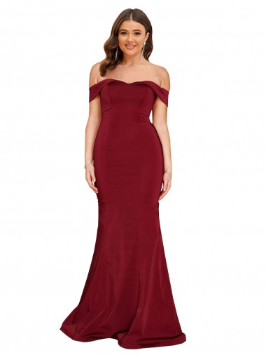 Sleeveless Off the Shoulder Spandex Burgundy Long Formal Plus Size Evening Dress Canada for Sale