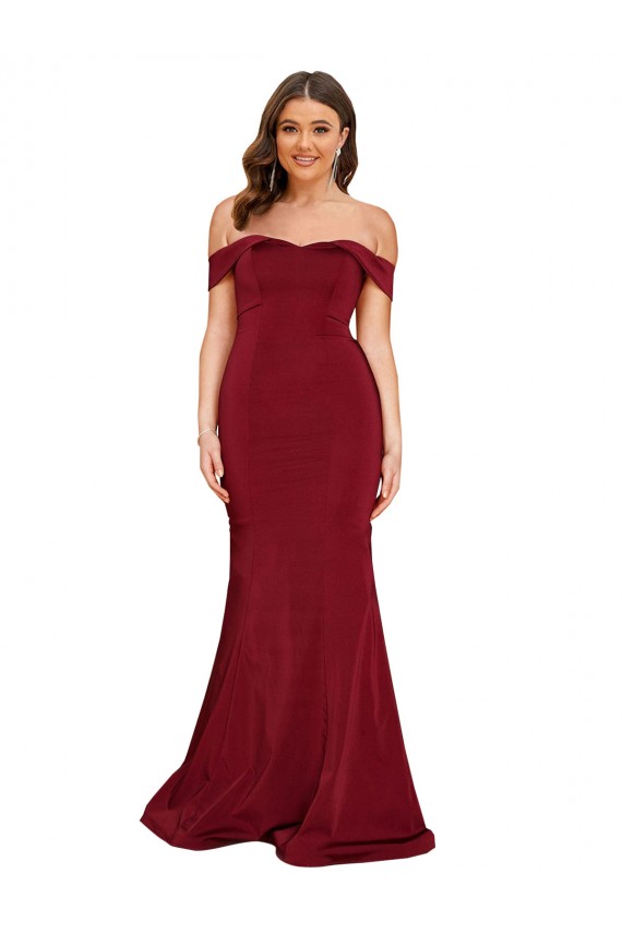 Sleeveless Off the Shoulder Spandex Burgundy Long Formal Plus Size Evening Dress Canada for Sale