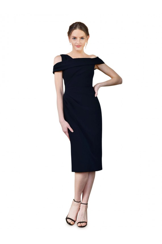 Sleeveless Off the Shoulder Stretch Crepe Dark Navy Cocktail Length Formal Evening Dress Canada for Sale