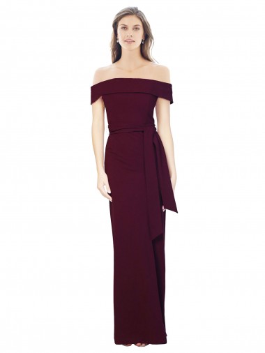 Sleeveless Off the Shoulder Stretch Crepe Burgundy Gold Long Formal Evening Dress Canada for Sale
