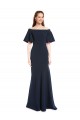 Short Sleeves Off the Shoulder Stretch Crepe Dark Navy Long Evening Dress Canada for Sale
