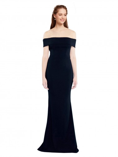 Sleeveless Off the Shoulder Stretch Crepe Dark Navy Long Formal Dress Canada for Sale