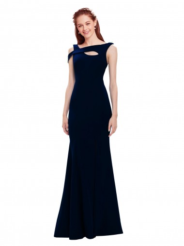 Sleeveless Off the Shoulder Stretch Crepe Dark Navy Long Formal Evening Dress Canada for Sale