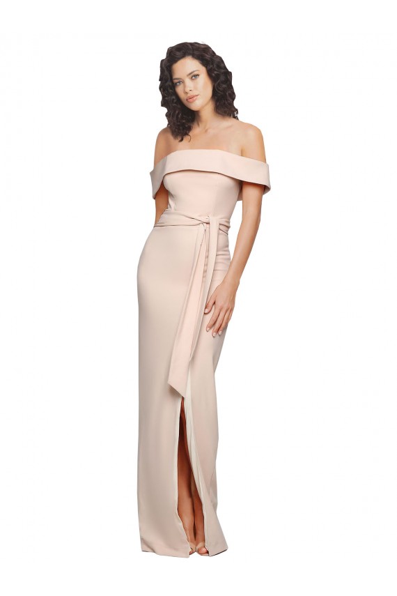 Sleeveless Off the Shoulder Stretch Crepe Nude Long Formal Evening Dress Canada for Sale