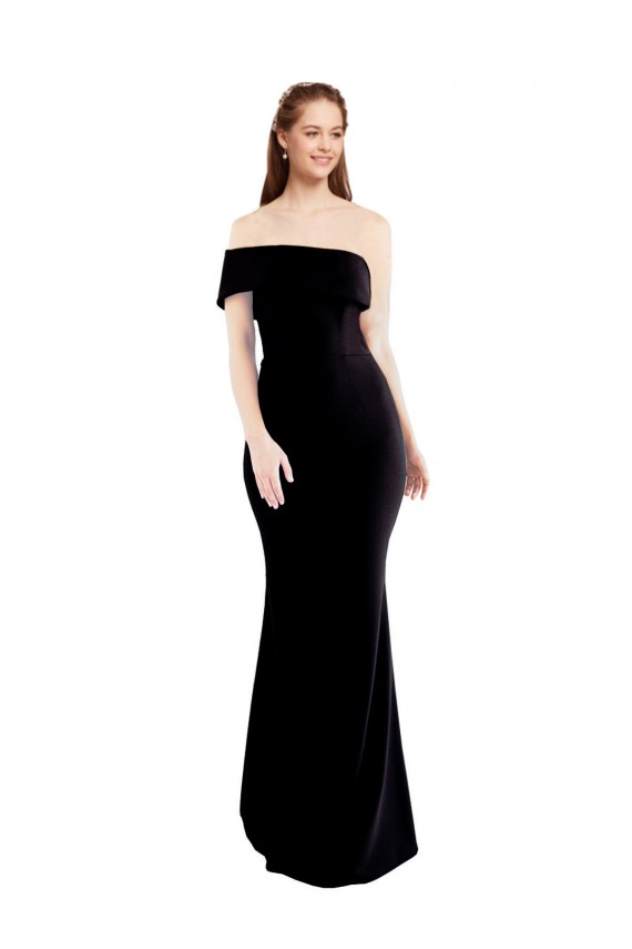Sleeveless One Shoulder Stretch Crepe Black Long Formal Evening Dress Canada for Sale