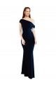 Sleeveless One Shoulder Stretch Crepe Dark Navy Long Formal Evening Dress Canada for Sale