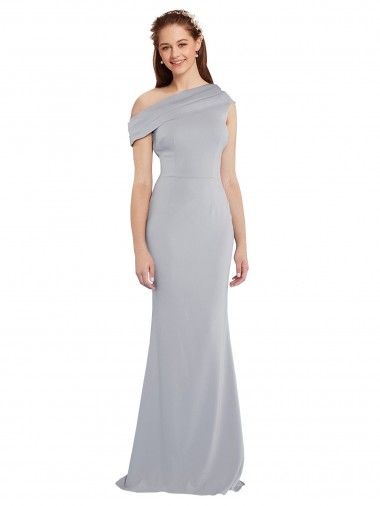 Sleeveless One Shoulder Stretch Crepe Grey Long Formal Dress Canada for Sale