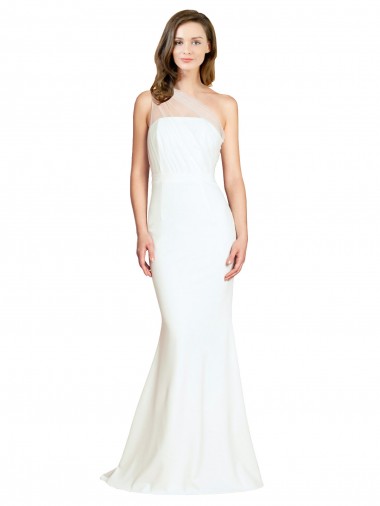 Sleeveless One Shoulder Stretch Crepe & Tulle Ivory Sweep Train Formal Evening Dress Canada for Sale