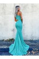 Sleeveless One Shoulder Velvet Sequin Sweep Train Evening Dresses Canada for Sale