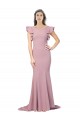 Flutter Sleeves Round Neck Stretch Crepe Dusty Pink Sweep Train Formal Evening Dress Canada for Sale