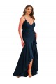Sleeveless Spaghetti Straps Silky Satin Dark Navy Long High Low Plus Size Evening Dress Canada for Sale