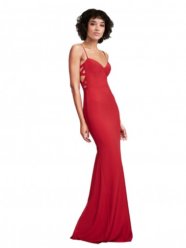 Sleeveless Spaghetti Straps Stretch Crepe Red Long Evening Dress Canada for Sale