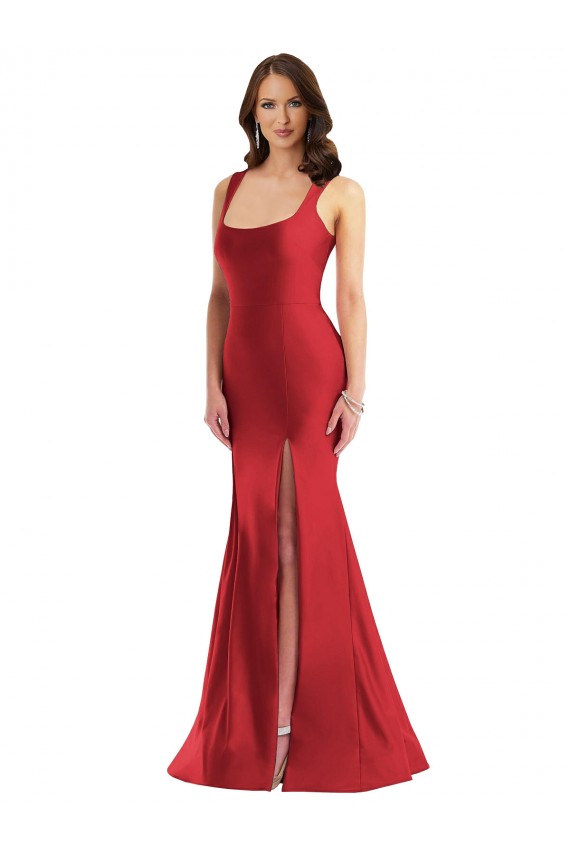 Sleeveless Square Neck Silky Satin Red Long Formal Plus Size Evening Dress Canada for Sale