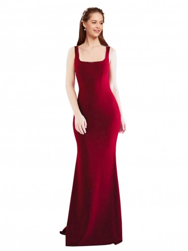 Sleeveless Square Neck Stretch Crepe Burgundy Long Formal Evening Dress Canada for Sale