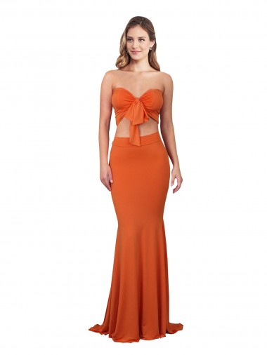 Sleeveless Strapless Spandex Orange Long Formal Evening Dress Canada for Sale
