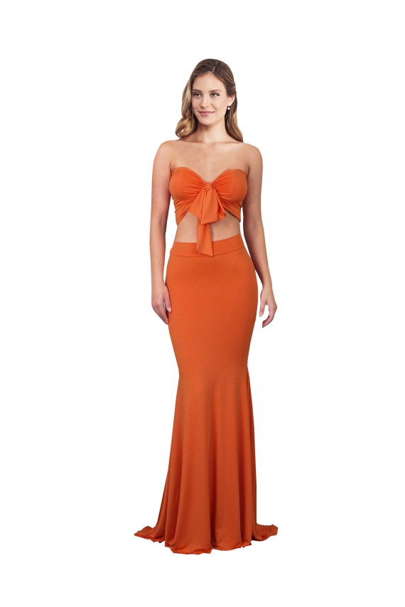 Sleeveless Strapless Spandex Orange Long Formal Evening Dress Canada for Sale
