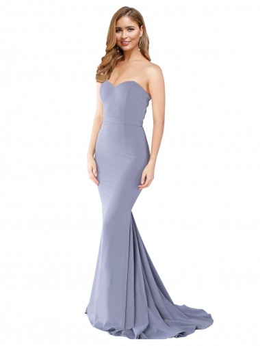 Sleeveless Strapless Stretch Crepe Smoke Blue Long Formal Evening Dress Canada for Sale