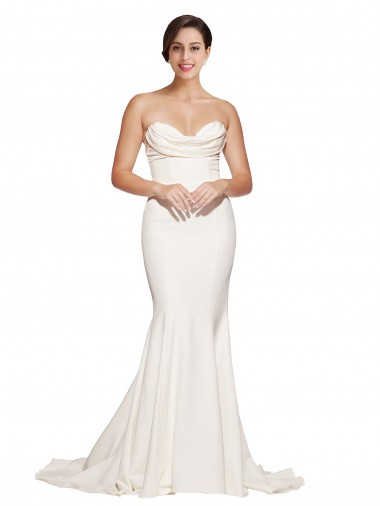 Sleeveless Strapless Stretch Satin Ivory Sweep Train Formal Evening Dress Canada for Sale