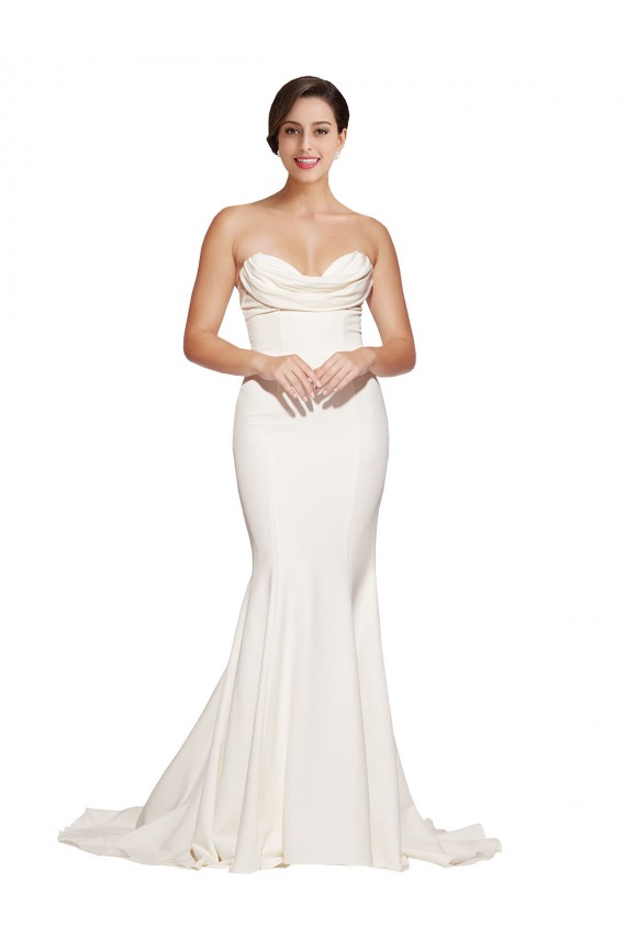Sleeveless Strapless Stretch Satin Ivory Sweep Train Formal Evening Dress Canada for Sale