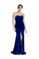Sleeveless Strapless Stretch Velvet Royal Blue Sweep Train Formal Evening Dress Canada for Sale