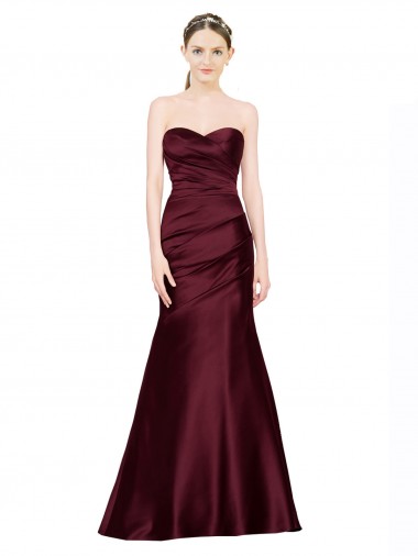 Sleeveless Sweetheart Satin Burgundy Long Formal Evening Dress Canada for Sale