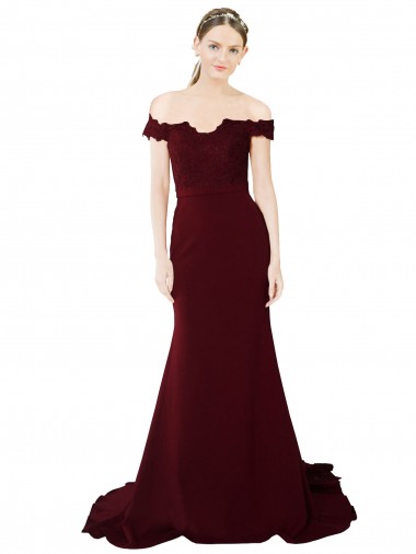 Sleeveless Sweetheart Stretch Crepe & Lace Burgundy Gold Sweep Train Formal Evening Dress Canada for Sale