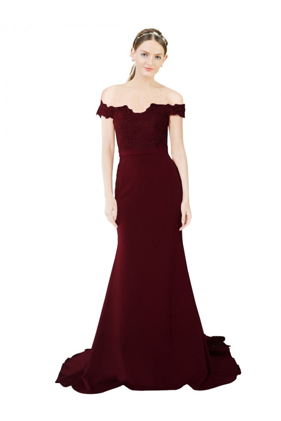 Sleeveless Sweetheart Stretch Crepe & Lace Burgundy Gold Sweep Train Formal Evening Dress Canada for Sale
