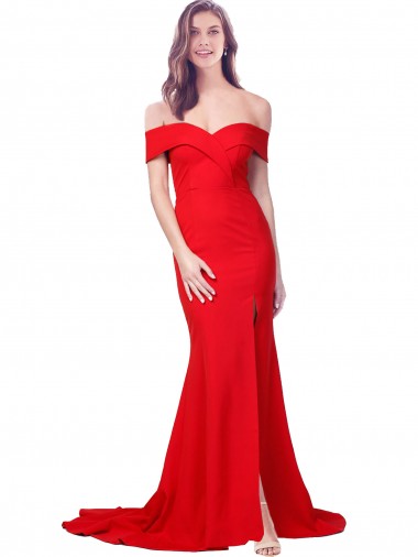 Sleeveless Sweetheart Stretch Crepe Red Long Evening Dress Canada for Sale
