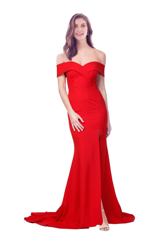 Sleeveless Sweetheart Stretch Crepe Red Long Evening Dress Canada for Sale