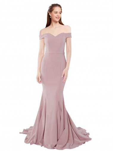Sleeveless Sweetheart Stretch Crepe Dusty Pink Sweep Train Evening Dress Canada for Sale