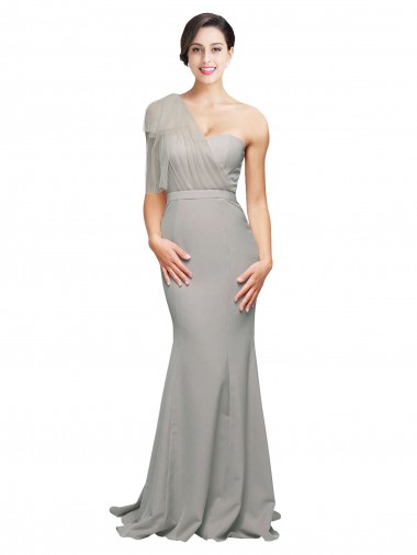 Sleeveless Sweetheart Stretch Crepe & Tulle Oyster Silver Sweep Train Formal Evening Dress Canada for Sale