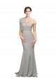 Sleeveless Sweetheart Stretch Crepe & Tulle Oyster Silver Sweep Train Formal Evening Dress Canada for Sale