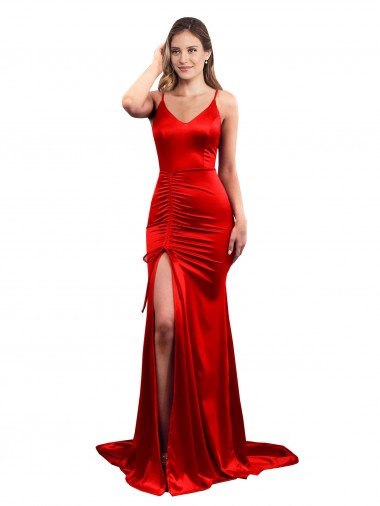 Sleeveless Sweetheart Stretch Satin Red Long Evening Dress Canada for Sale