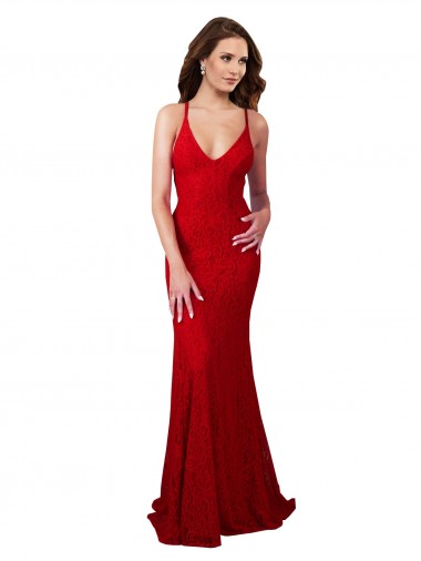 Sleeveless V-Neck Lace Red Long Formal Dress Canada for Sale