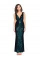 Sleeveless V-Neck Sequin Dark Green Long Evening Dress Canada for Sale