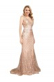 Sleeveless V-Neck Sequin & Sparkling Sequin Rose Gold Long Formal Plus Size Evening Dress Canada for Sale