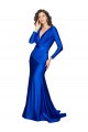 Long Sleeves V-Neck Silky Satin Royal Blue Long Formal Evening Dress Canada for Sale