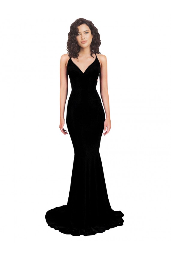 Sleeveless V-Neck Spandex Black Long Formal Evening Dress Canada for Sale