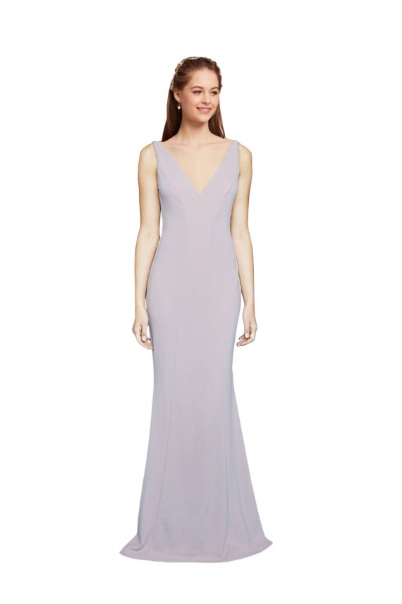 Sleeveless V-Neck Stretch Crepe Arctic Lilac Long Formal Evening Dress Canada for Sale